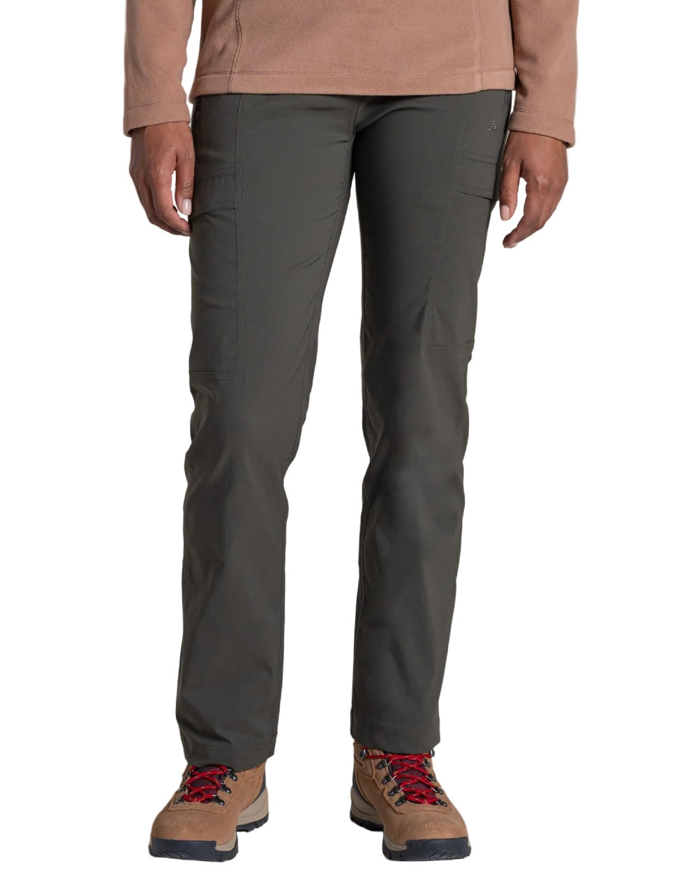 Mid Khaki coloured Craghoppers Womens Kiwi Pro Cargo Trousers on white background 