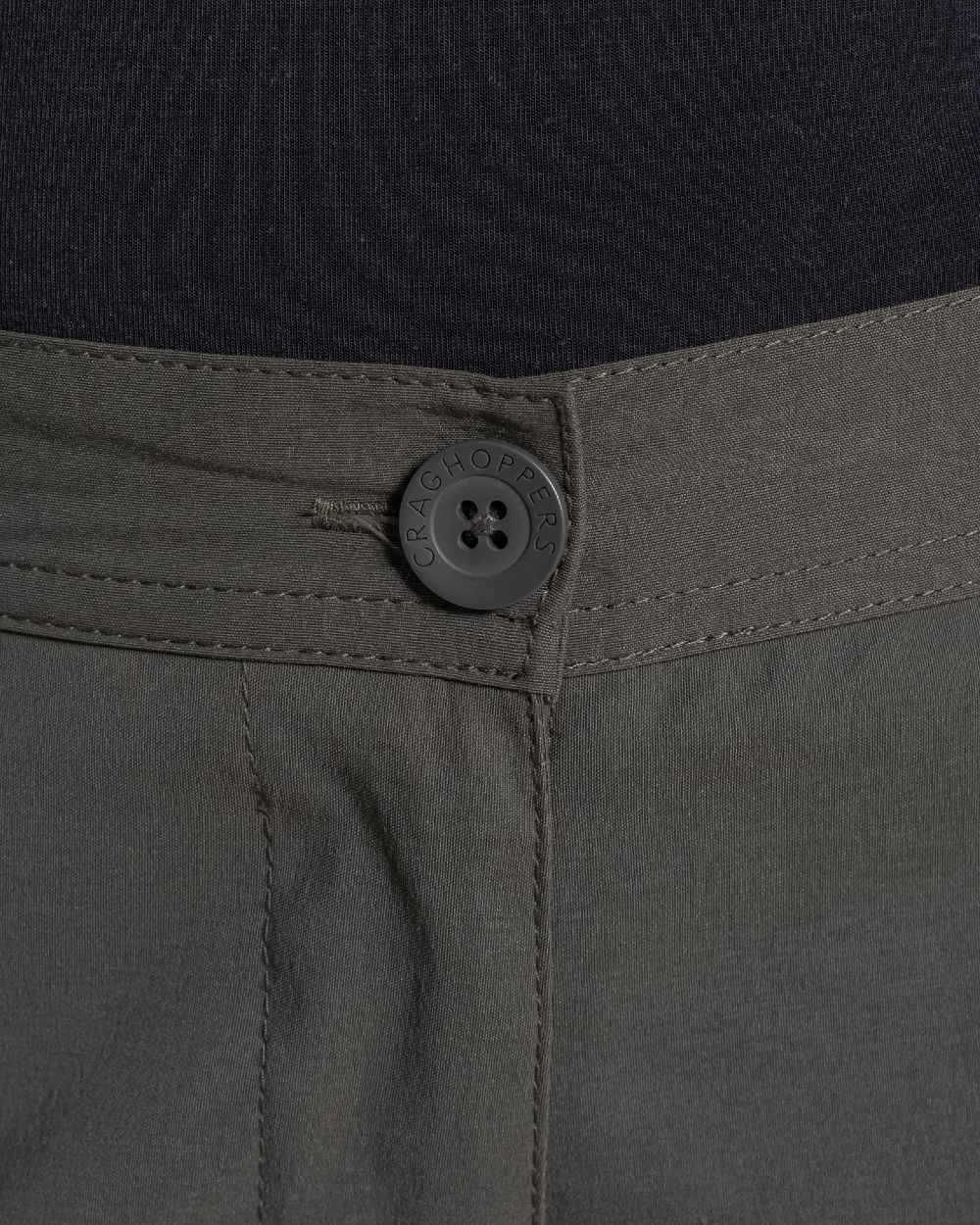 Mid Khaki coloured Craghoppers Womens Kiwi Pro Cargo Trousers on white background 