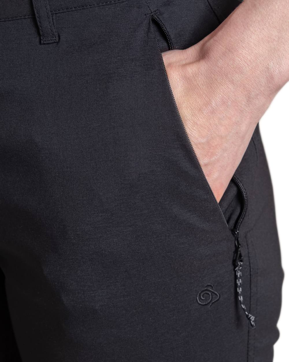 Black coloured Craghoppers Womens Kiwi Pro III Convertible Trousers on white background 