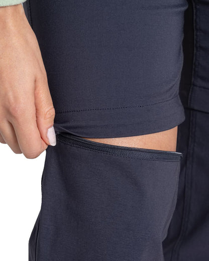 Dark Navy coloured Craghoppers Womens Kiwi Pro III Convertible Trousers on white background 