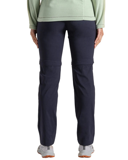 Dark Navy coloured Craghoppers Womens Kiwi Pro III Convertible Trousers on white background 