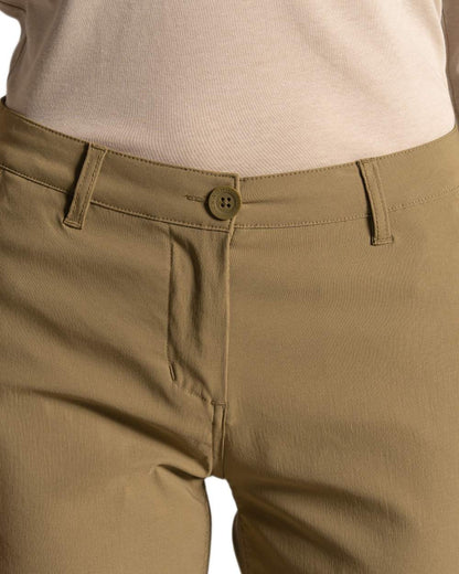 Cardamon coloured Craghoppers Womens Kiwi Pro III Cropped Trousers on white background 