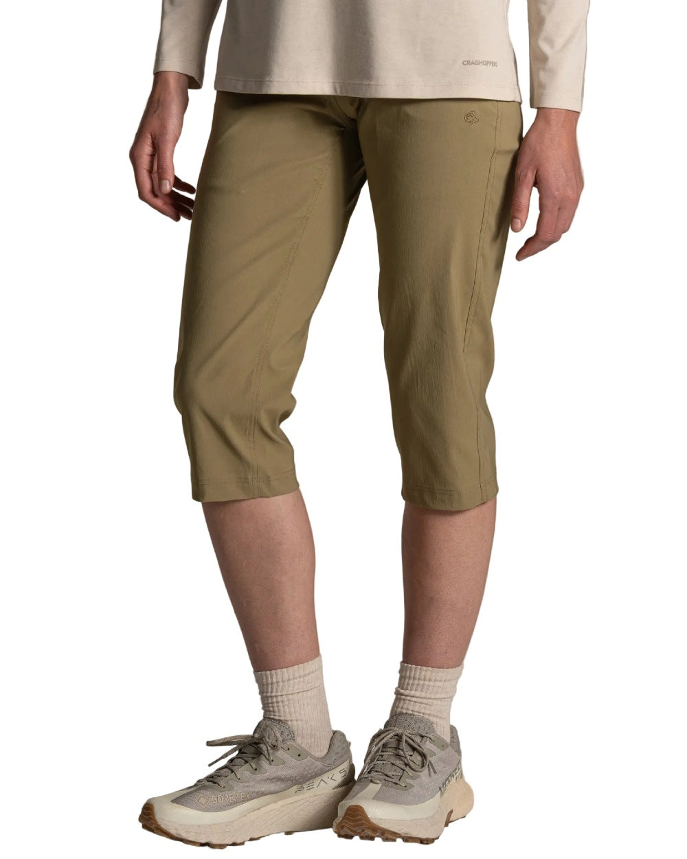 Cardamon coloured Craghoppers Womens Kiwi Pro III Cropped Trousers on white background 