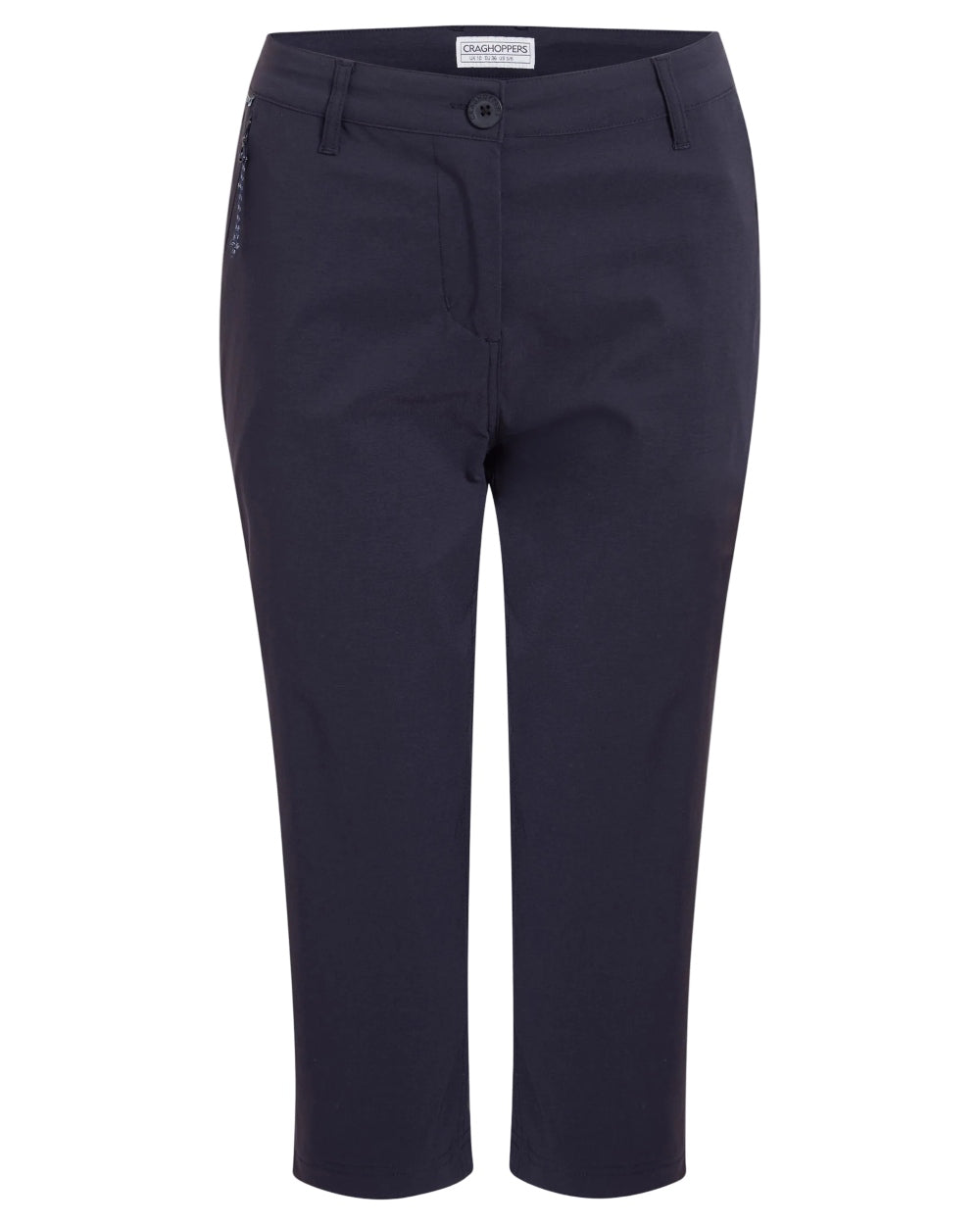 Dark Navy coloured Craghoppers Womens Kiwi Pro III Cropped Trousers on white background 