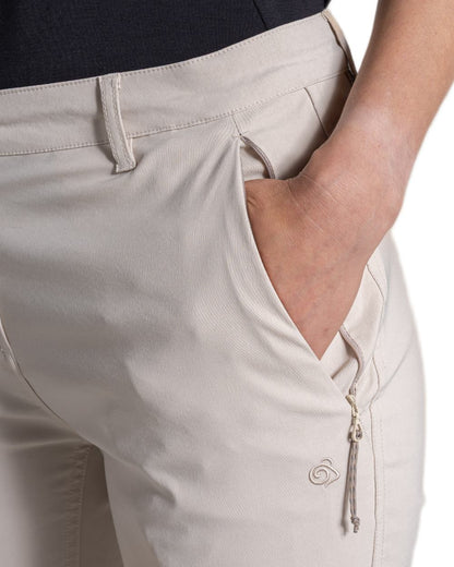 Oyster Coloured Craghoppers Womens Kiwi Pro III Trouser on white background 