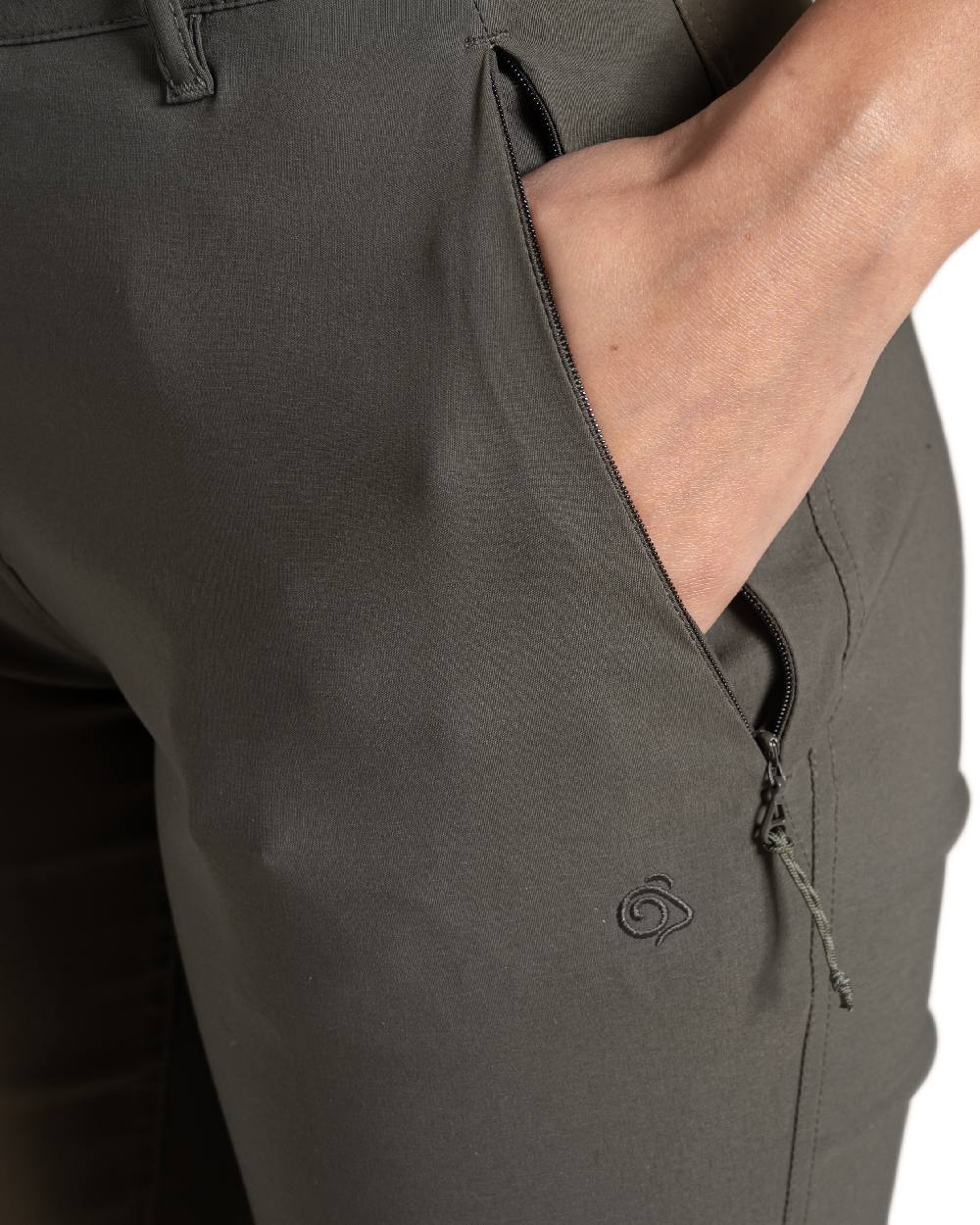 Mid Khaki Coloured Craghoppers Womens Kiwi Pro III Trouser on white background 