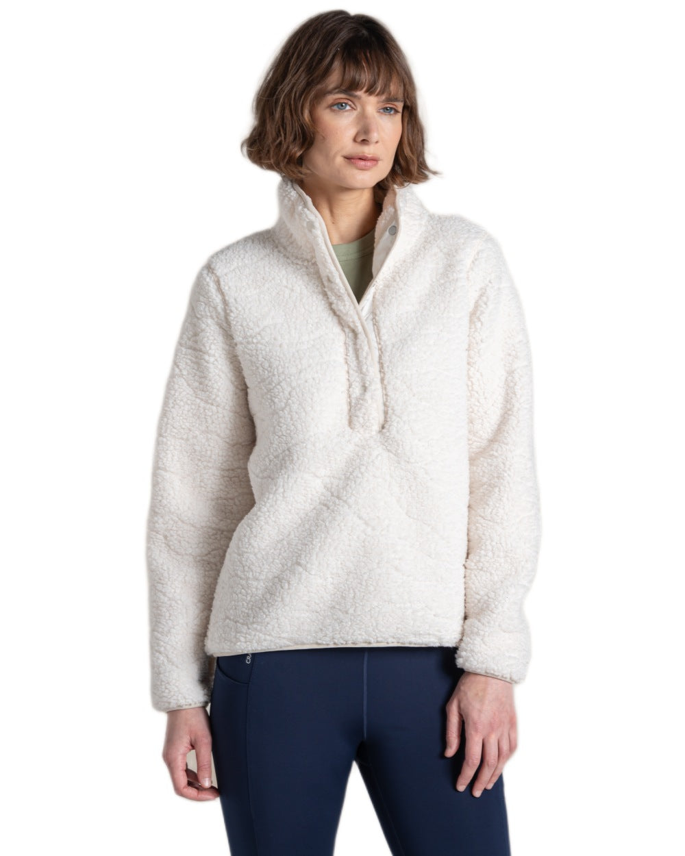 Ecru Landscape Coloured Craghoppers Womens Massey Overhead Fleece on White Background 