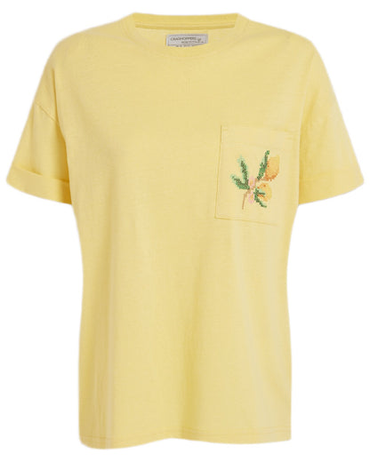 Pale Daffodil coloured Craghoppers Womens Maya Short Sleeved T-Shirt on white background 