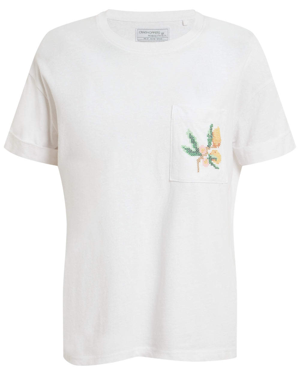 White coloured Craghoppers Womens Maya Short Sleeved T-Shirt on white background 