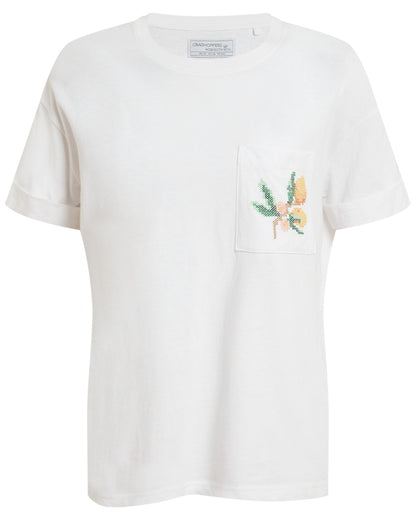 White coloured Craghoppers Womens Maya Short Sleeved T-Shirt on white background 