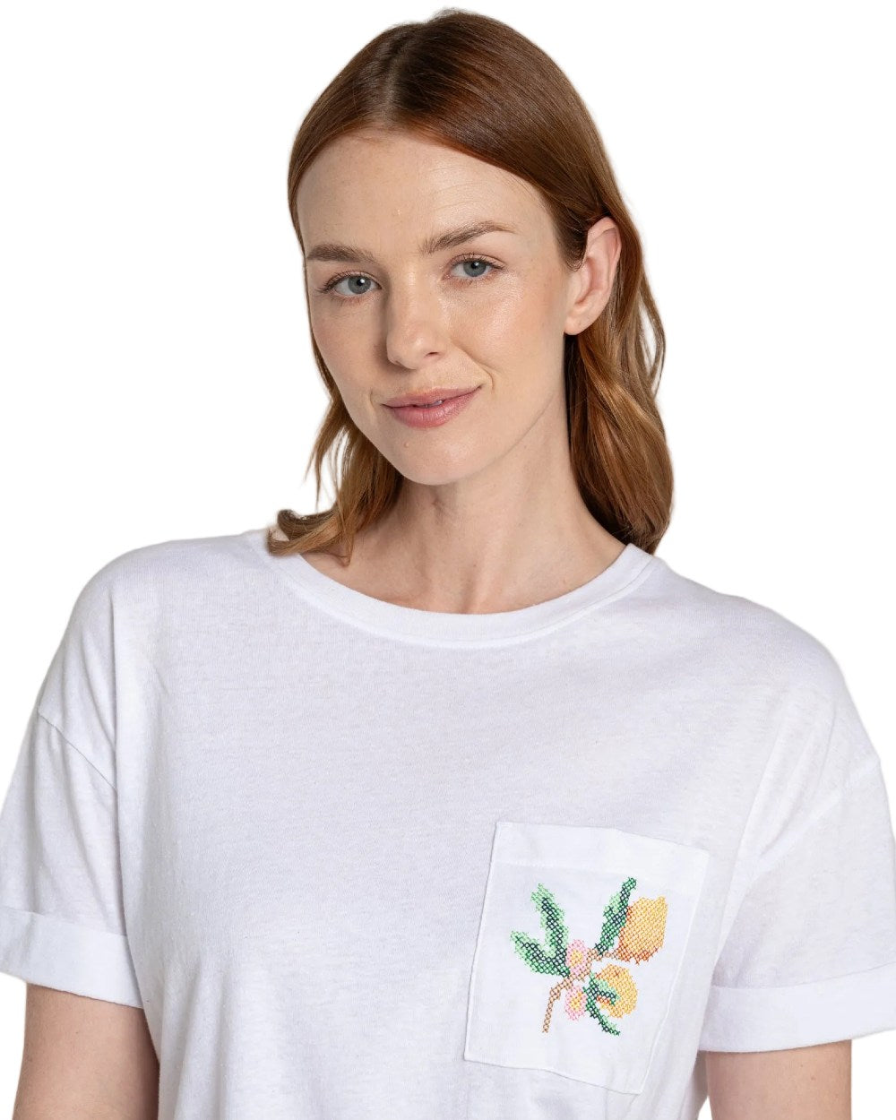White coloured Craghoppers Womens Maya Short Sleeved T-Shirt on white background 