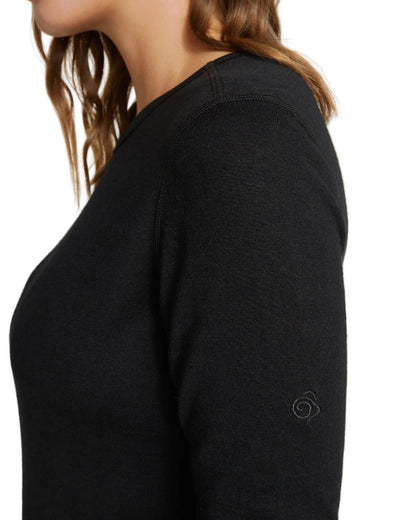 Black coloured Craghoppers Womens Merino Crew Neck Long Sleeved Baselayer II on white background 