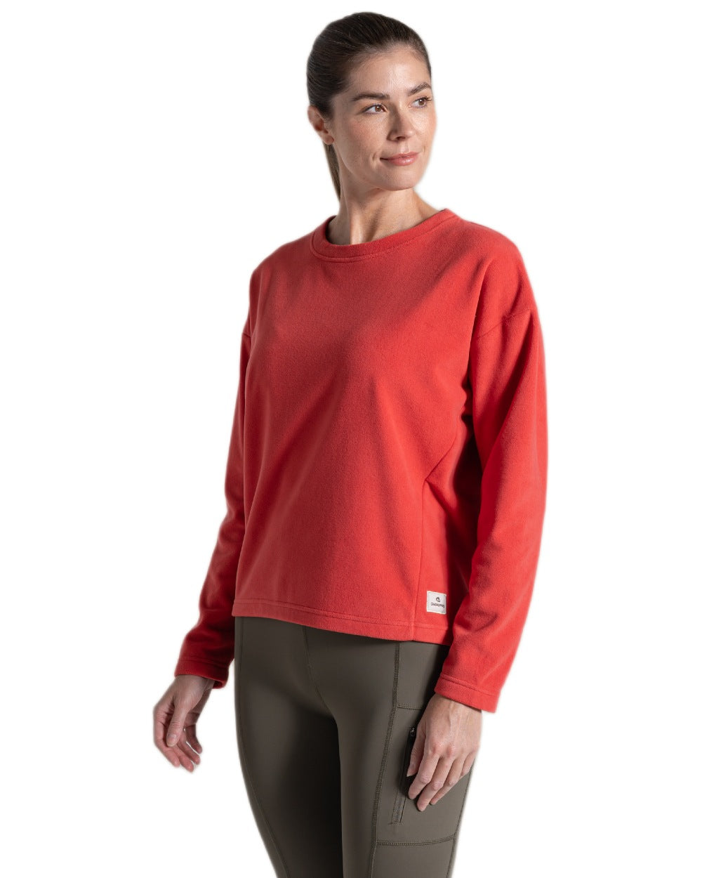 Compote Red coloured Craghoppers Womens Miska Crew Neck Pullover on white background 