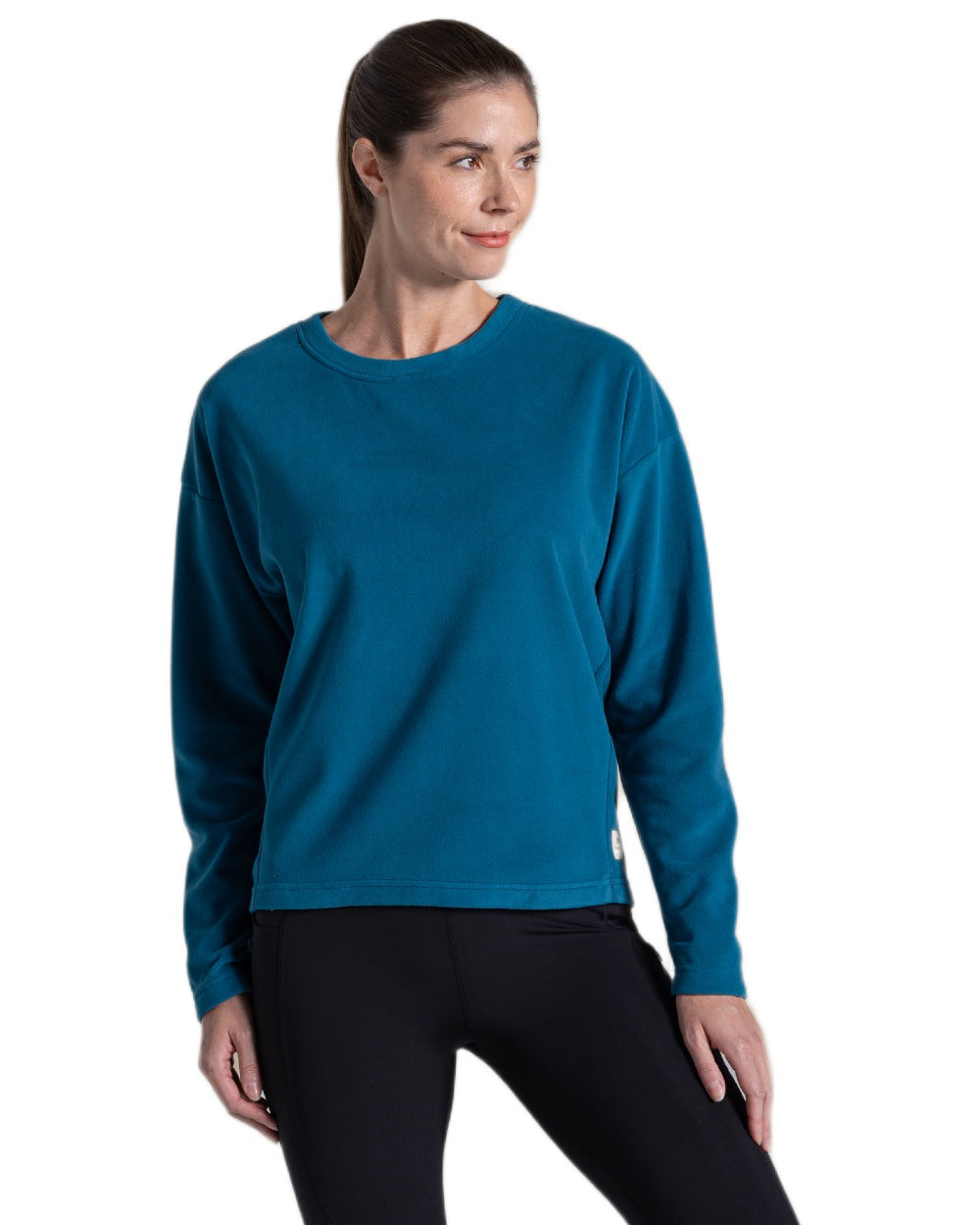 Porcelain Blue coloured Craghoppers Womens Miska Crew Neck Pullover on white background 