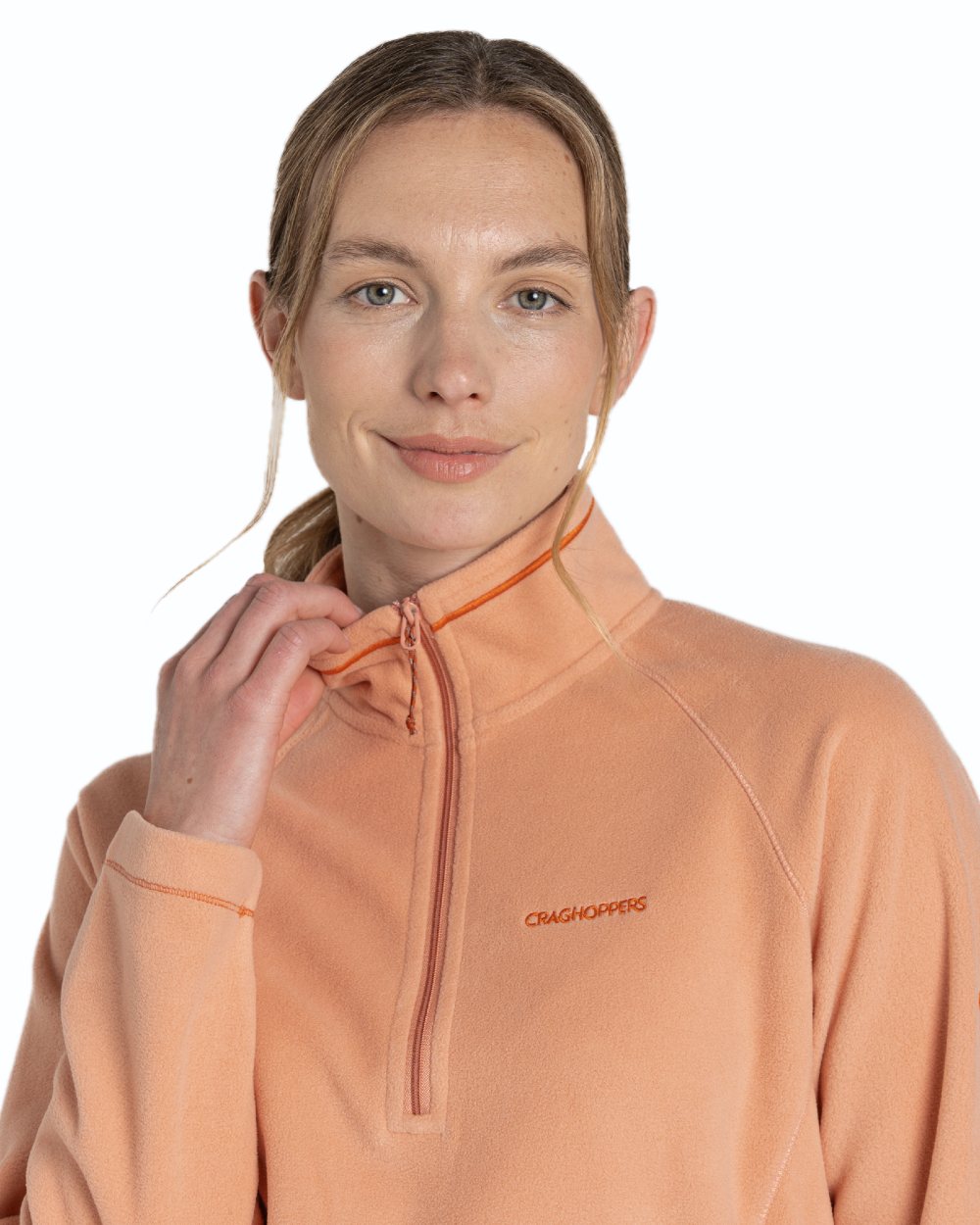 Clay coloured Craghoppers Womens Miska Half-Zip Fleece on  white background 