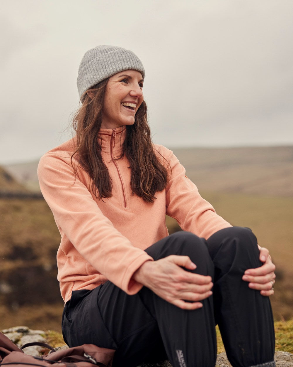 Clay coloured Craghoppers Womens Miska Half-Zip Fleece on  sky background 