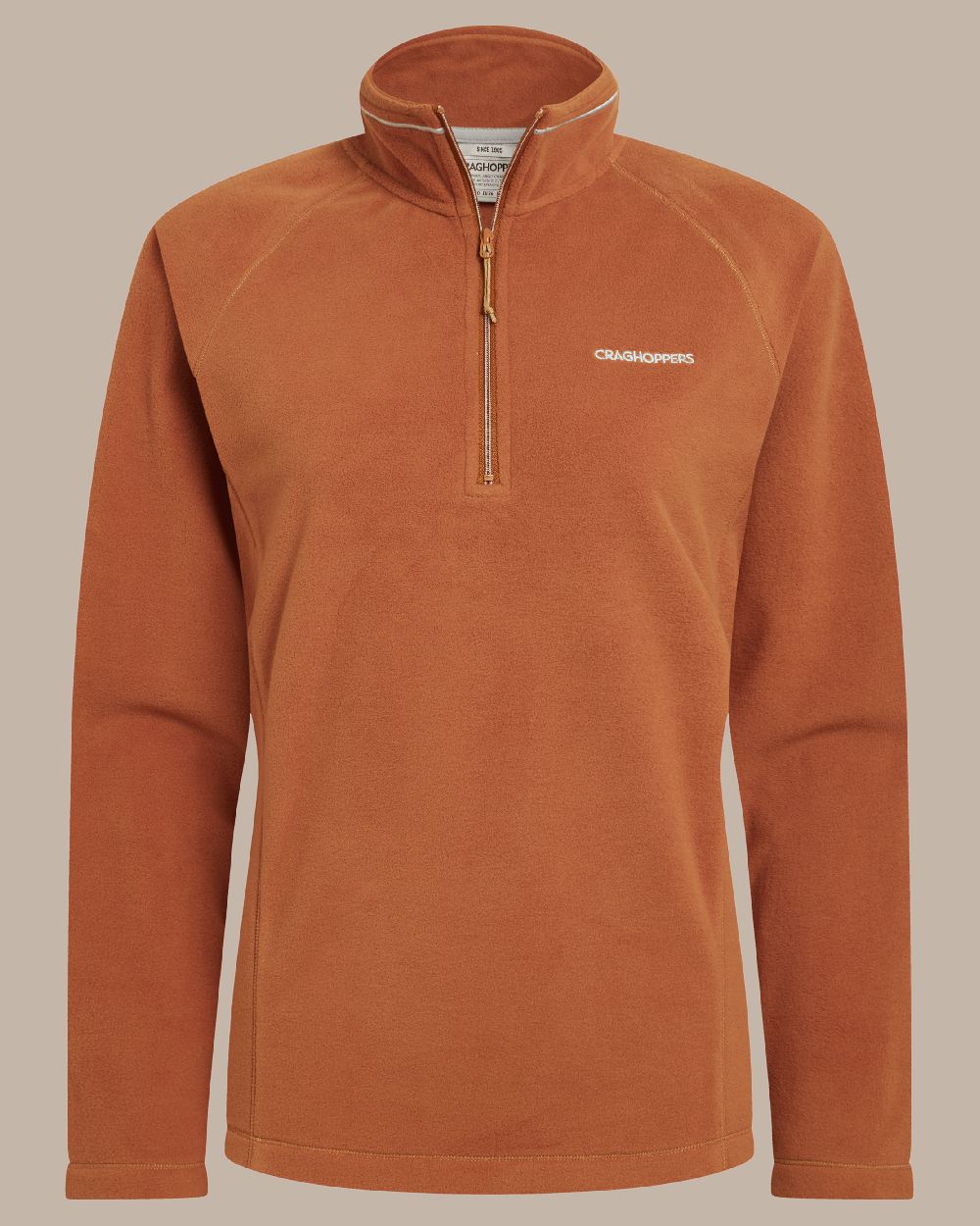 Hazel Coloured Craghoppers Womens Miska Half-Zip Fleece on beige background 