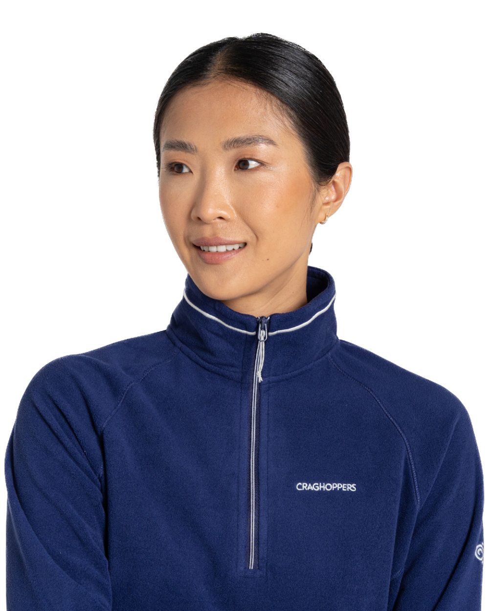 Indigo Blue coloured Craghoppers Womens Miska Half-Zip Fleece on white background 