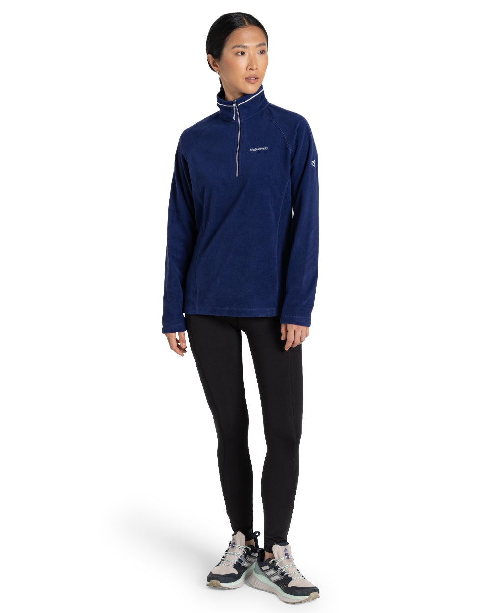 Indigo Blue coloured Craghoppers Womens Miska Half-Zip Fleece on white background 