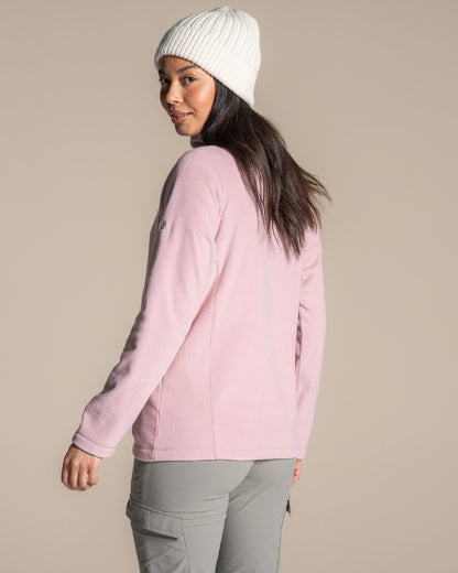 Mauve Coloured Craghoppers Womens Miska Half-Zip Fleece on beige background 