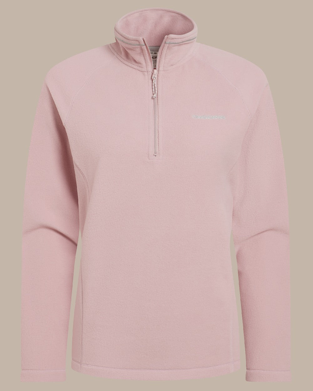 Mauve Coloured Craghoppers Womens Miska Half-Zip Fleece on beige background 