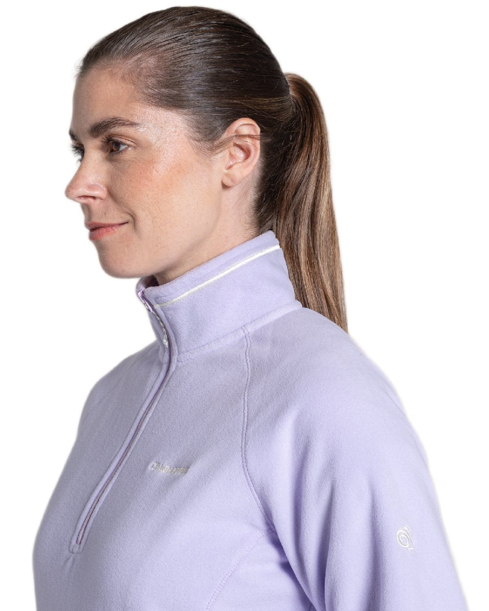 Parma Violet Coloured Craghoppers Womens Miska Half-Zip Fleece on white background 