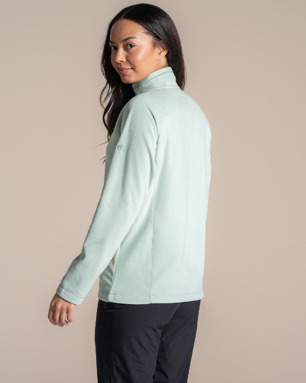 Pistachio Coloured Craghoppers Womens Miska Half-Zip Fleece on beige background 