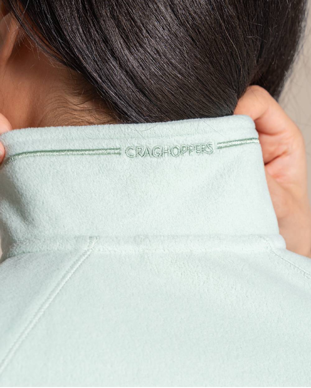 Pistachio Coloured Craghoppers Womens Miska Half-Zip Fleece on beige background 