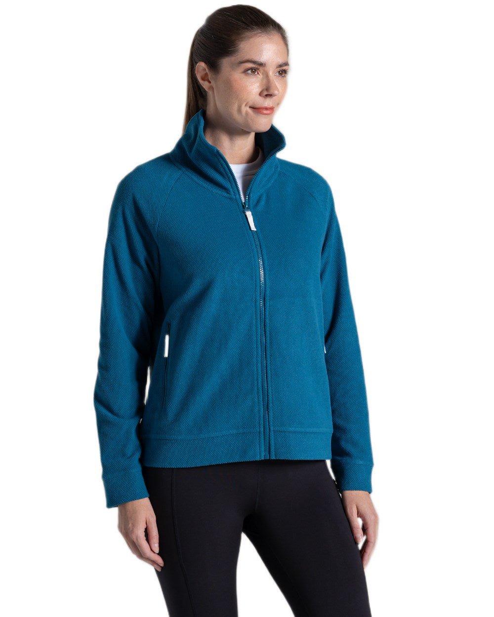 Porcelain Blue Coloured Craghoppers Womens Miska Half-Zip Fleece on white background 