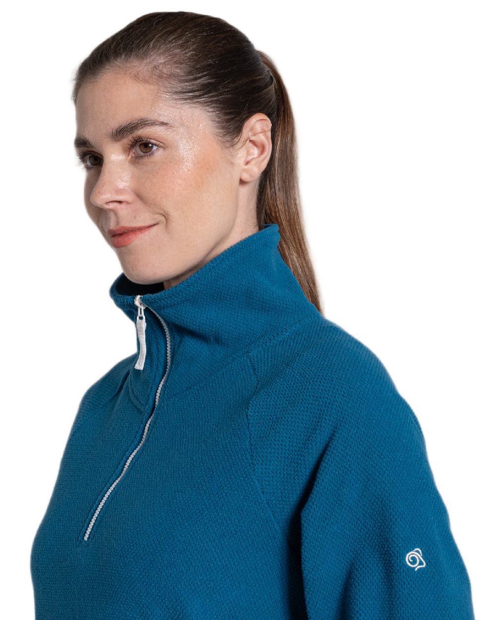 Porcelain Blue Coloured Craghoppers Womens Miska Half-Zip Fleece on white background 