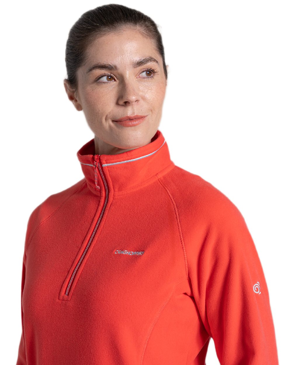 Red Dawn Coloured Craghoppers Womens Miska Half-Zip Fleece on white background 