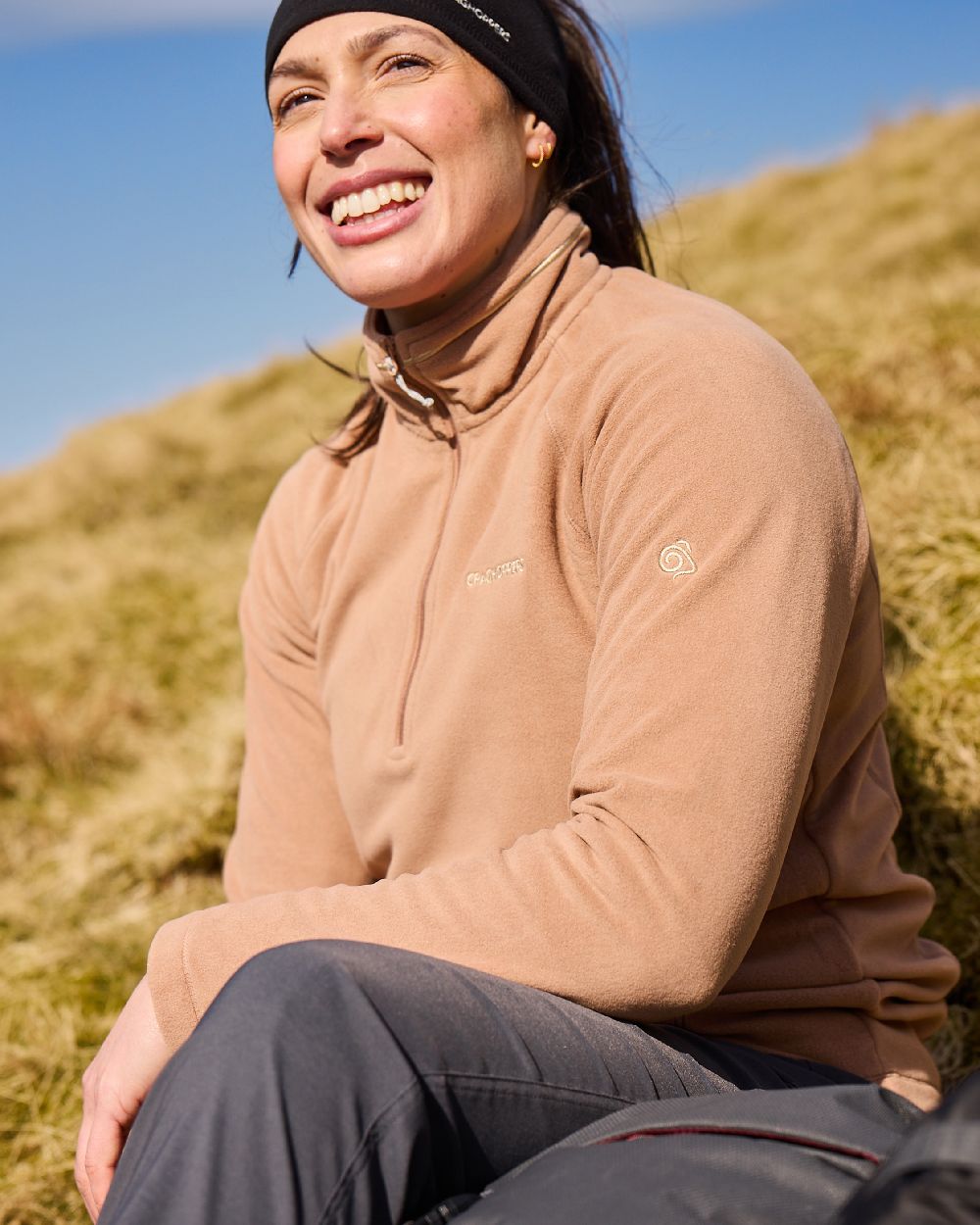 Umber Coloured Craghoppers Womens Miska Half-Zip Fleece on outdoor background 