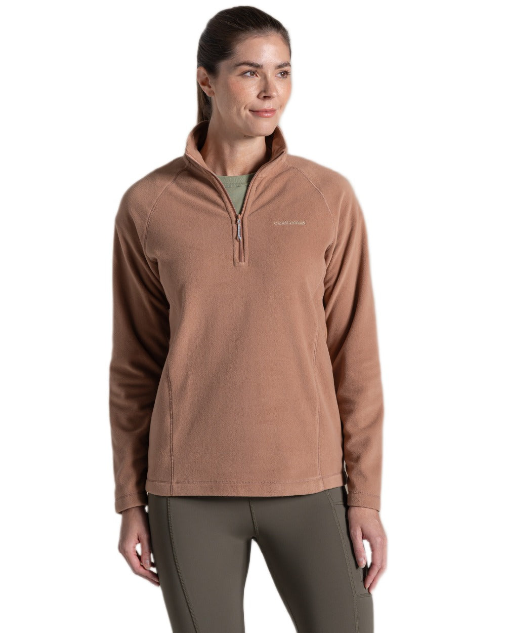Umber Coloured Craghoppers Womens Miska Half-Zip Fleece on white background 