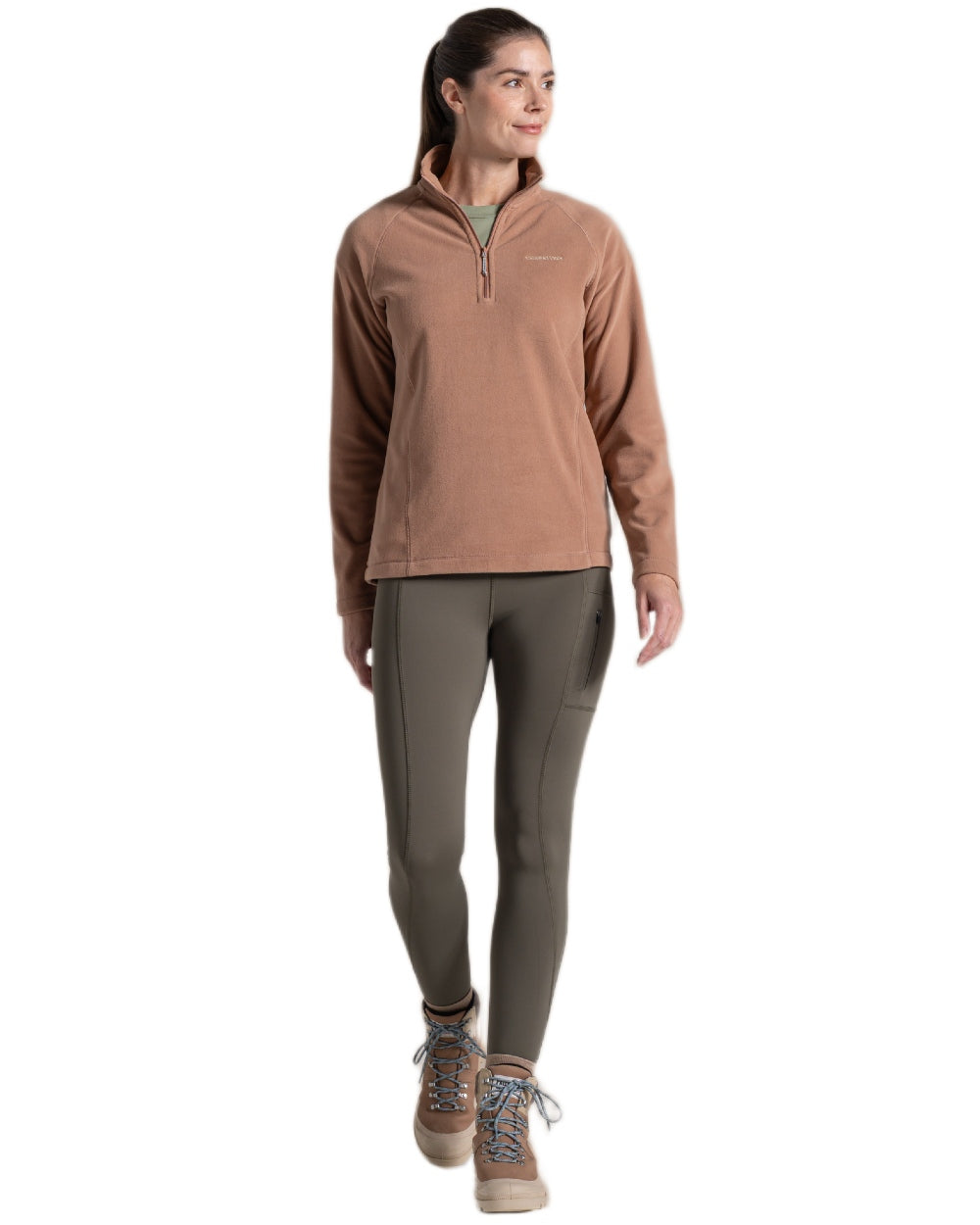 Umber Coloured Craghoppers Womens Miska Half-Zip Fleece on white background 