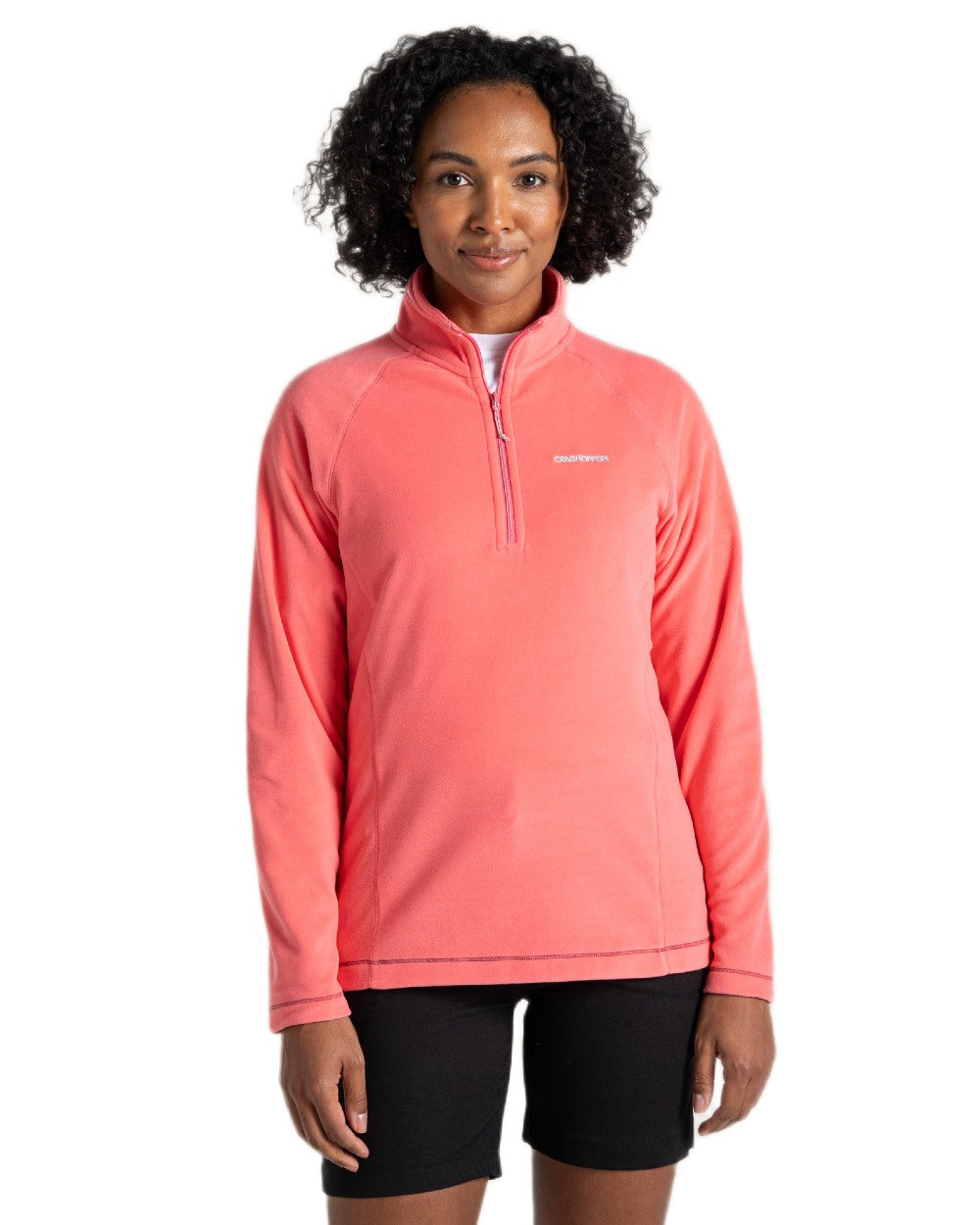 Coral Reef coloured Craghoppers Womens Miska VI Half-Zip Fleece on white background 