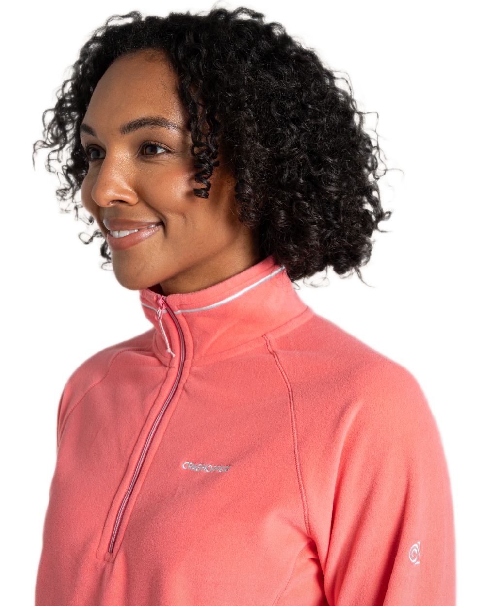 Coral Reef coloured Craghoppers Womens Miska VI Half-Zip Fleece on white background 