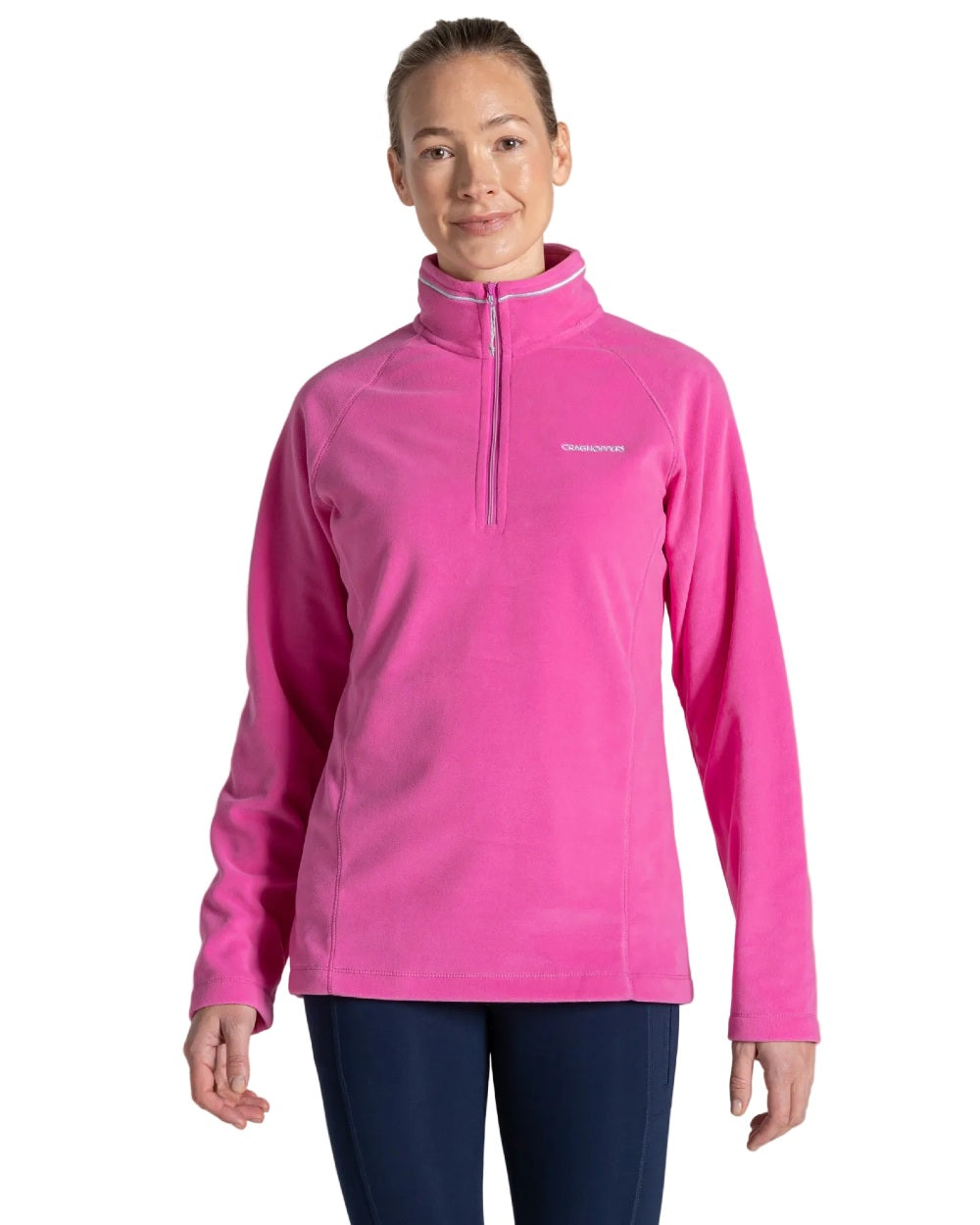 Damask Rose coloured Craghoppers Womens Miska VI Half-Zip Fleece on white background 
