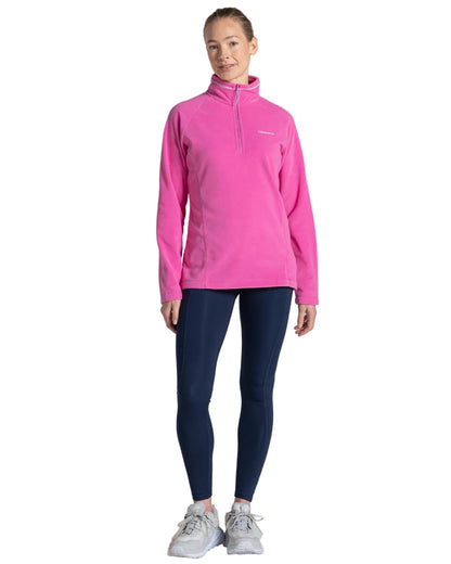 Damask Rose coloured Craghoppers Womens Miska VI Half-Zip Fleece on white background 