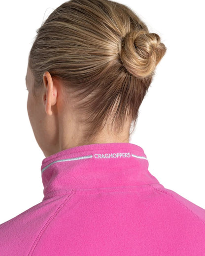 Damask Rose coloured Craghoppers Womens Miska VI Half-Zip Fleece on white background 