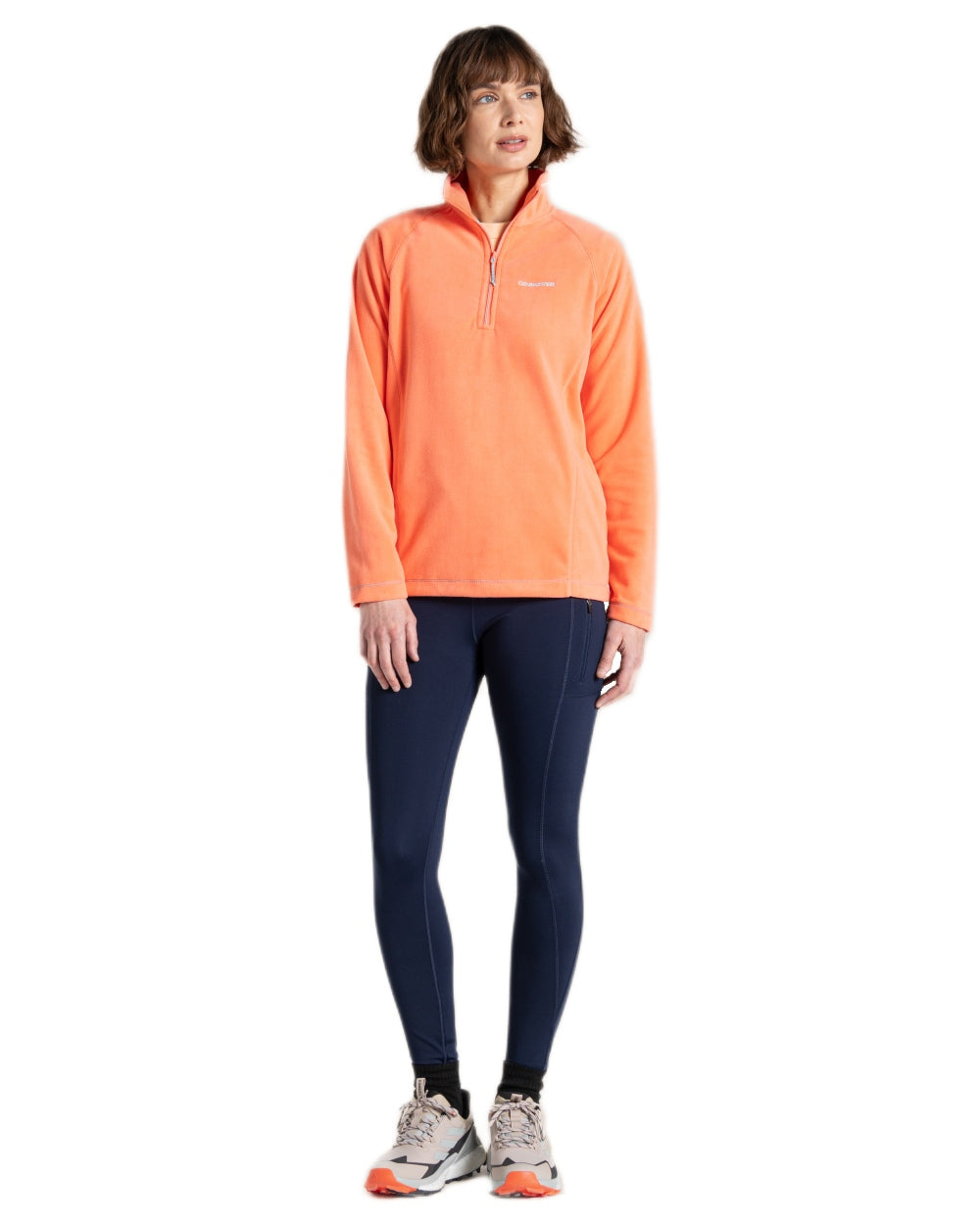 Fusion Coral coloured Craghoppers Womens Miska VI Half-Zip Fleece on white background 