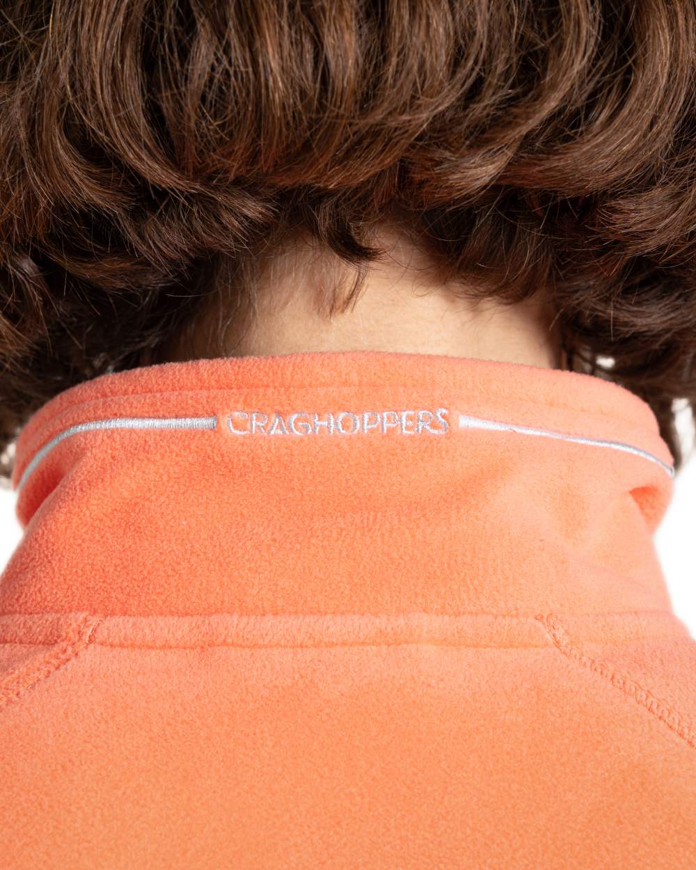 Fusion Coral coloured Craghoppers Womens Miska VI Half-Zip Fleece on white background 