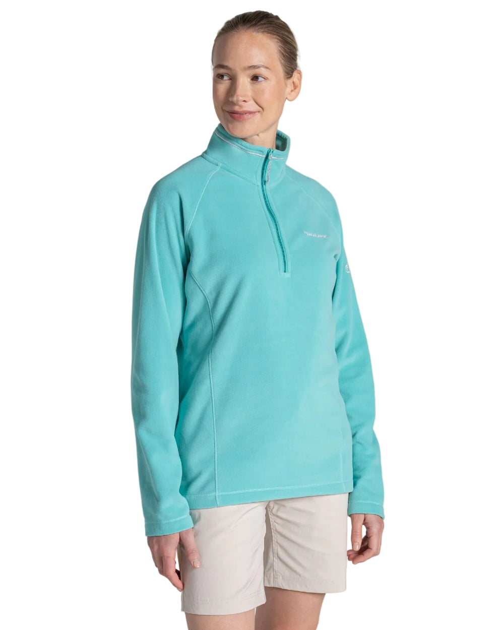 Glazed Aqua coloured Craghoppers Womens Miska VI Half-Zip Fleece on white background 