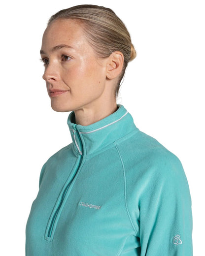 Glazed Aqua coloured Craghoppers Womens Miska VI Half-Zip Fleece on white background 