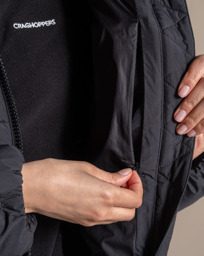 Black coloured Craghoppers Womens Narlia II Hooded Jacket on beige background 