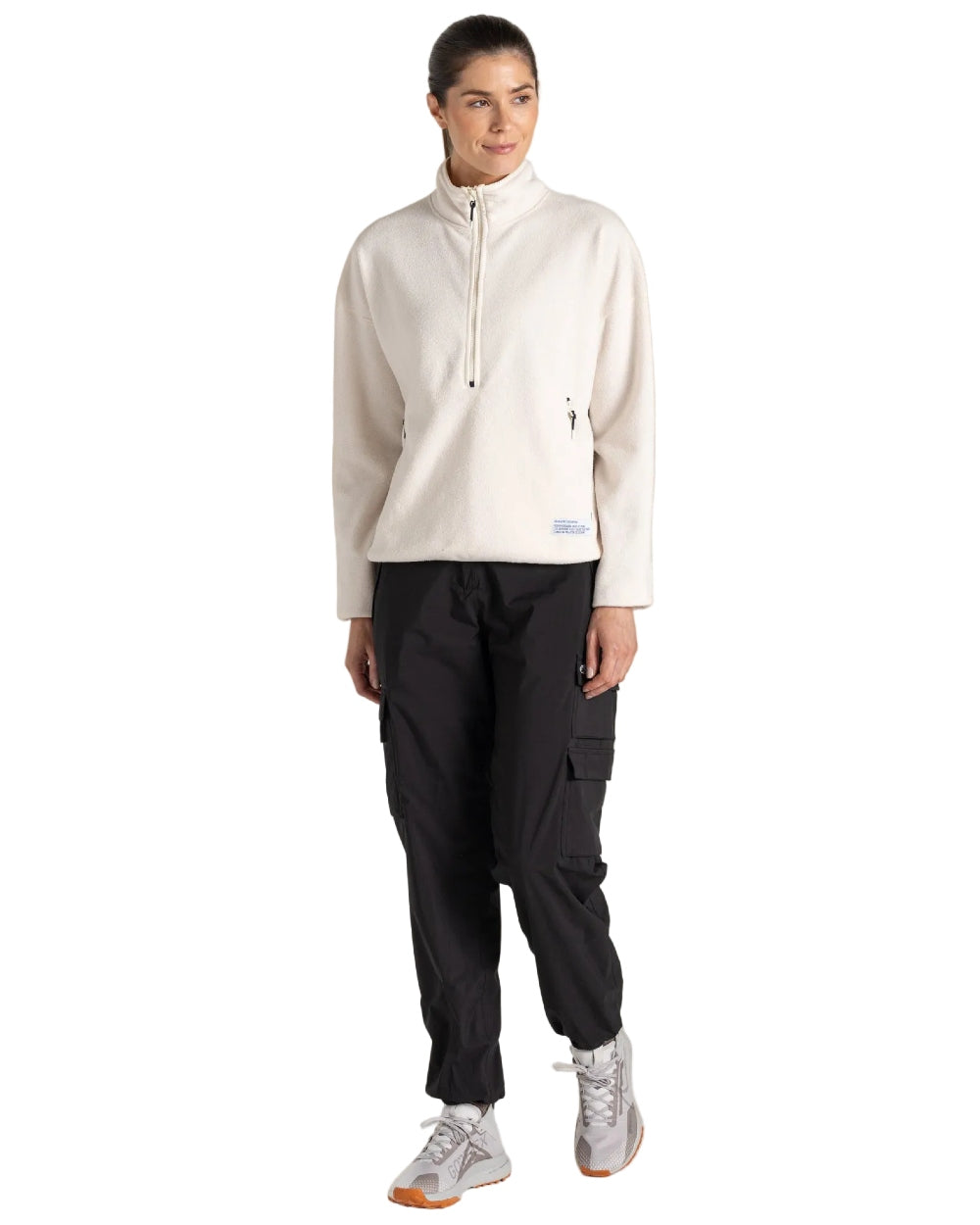 Black coloured Craghoppers Womens Natales Waterproof Lightweight Cargo Trousers on white background 