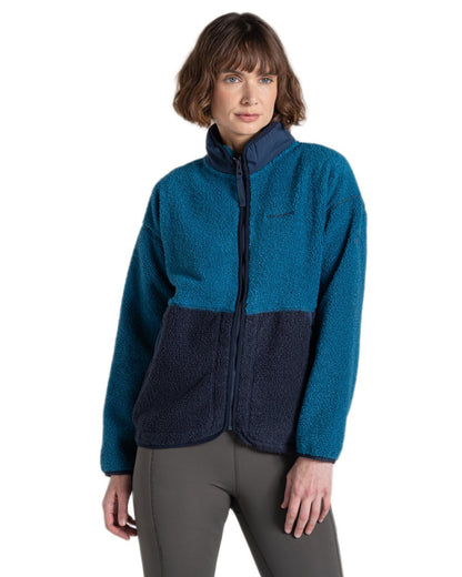 Porcelain Blue coloured Craghoppers Womens National Trust Avens Full Zip Fleece Jacket on white background 