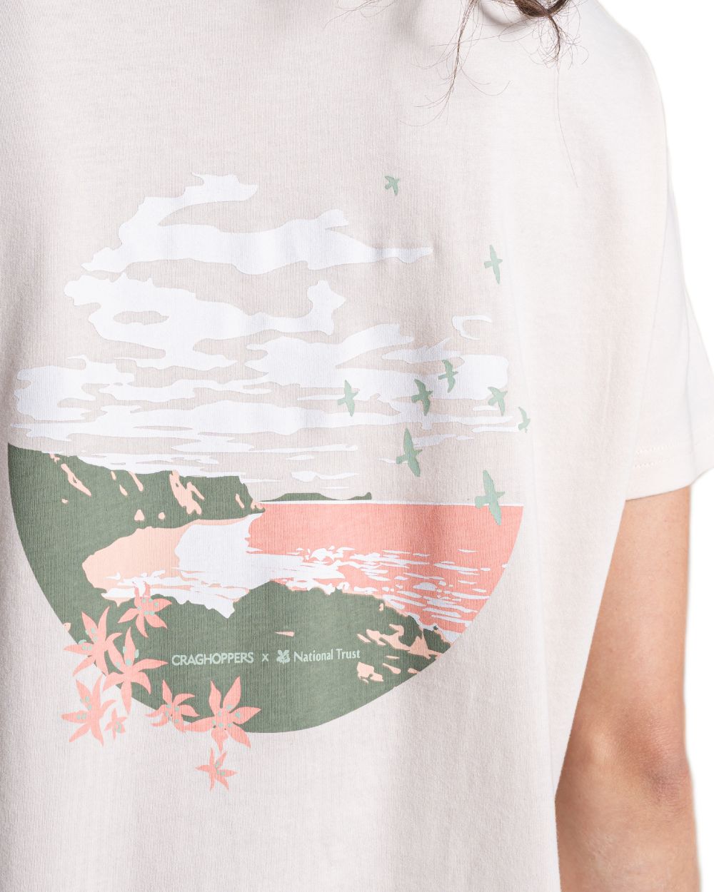 Sugared Almond coloured Craghoppers Womens National Trust Bistort Short Sleeved T-Shirt on white background 
