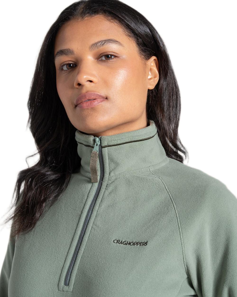 Sage coloured Craghoppers Womens National Trust Miska Half Zip Top on white background 