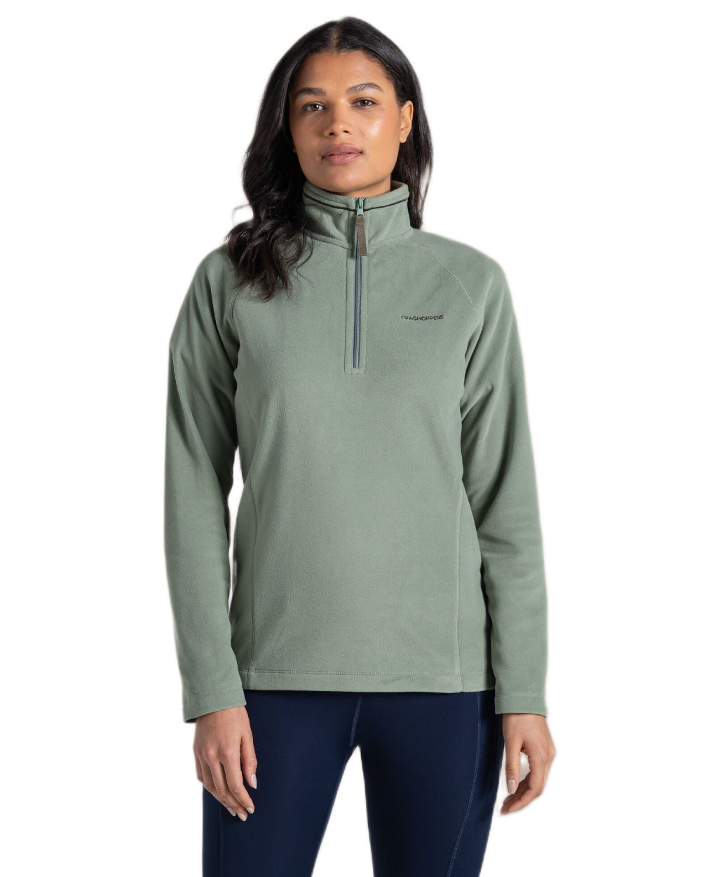 Sage coloured Craghoppers Womens National Trust Miska Half Zip Top on white background 