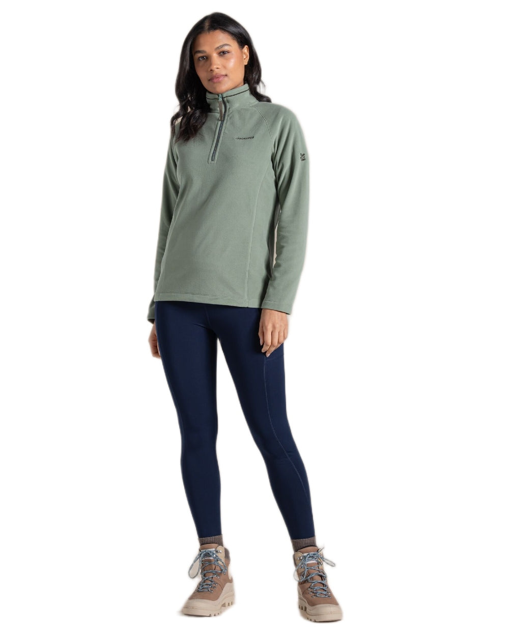 Sage coloured Craghoppers Womens National Trust Miska Half Zip Top on white background 